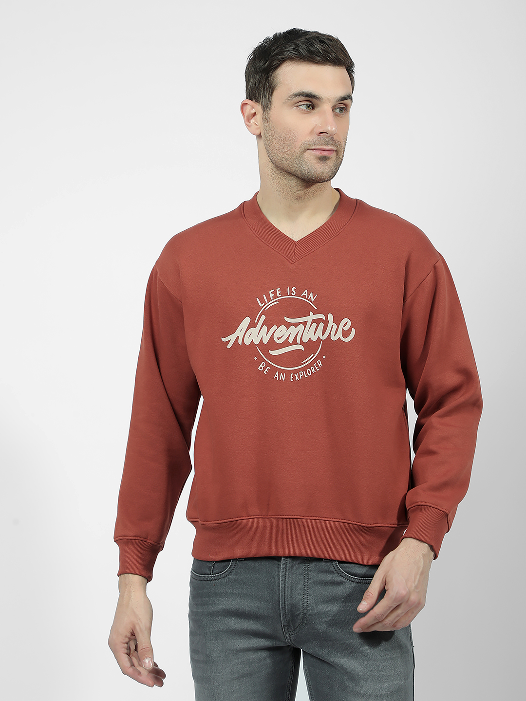 Numero Uno Men Brown V-Neck Sweatshirts